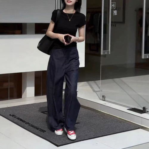 25385大愛美依緣2025夏季新款圓領短袖淨版T恤該有垂感直筒長褲女