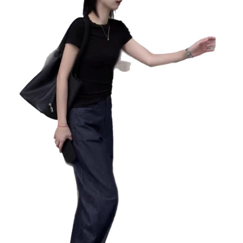 25385大愛美依緣2025夏季新款圓領短袖淨版T恤該有垂感直筒長褲女