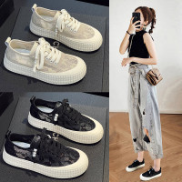 小香風漁夫鞋女2026春夏新款百搭厚底薄款板鞋蕾絲網面透氣女單鞋