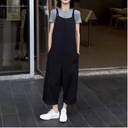 25386大愛美依緣2025夏季新款韓版時尚修身純色T恤+濶腿背帶褲潮