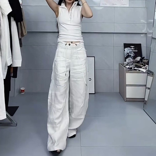 25389大愛美依緣2025夏季新款韓版立領修身無袖背心休閒濶腿褲潮