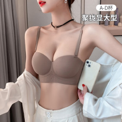 半盃內衣女士夏薄款小胸聚攏顯大防下垂無痕無肩帶文胸多情貓官方