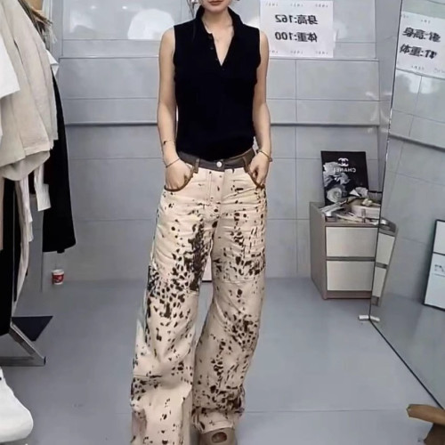 25363大愛美依緣2025夏季新辣妹風無袖套頭背心復古寬松濶腿褲女