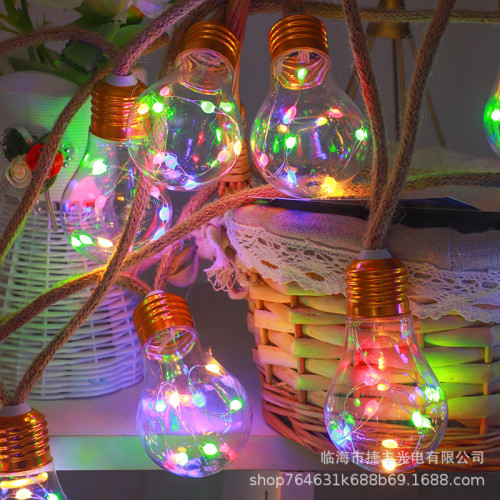 跨境麻繩燈串銅線燈新款太陽能戶外防水露營裝飾氛圍聖誕節日彩燈