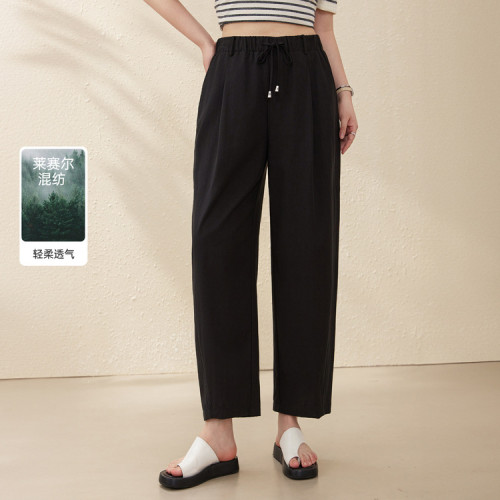 【萊賽爾斜紋肌理百搭舒適褲子】纖莉秀大碼女裝胖mm2025夏裝新款
