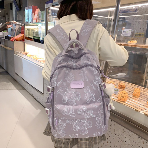 書包女生大學生高中學生大容量雙肩包初中生小學生印花雙肩後背包