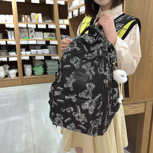 書包女生大學生高中學生大容量雙肩包初中生小學生印花雙肩後背包