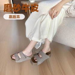 真皮復古生巧吐司厚底勃肯涼拖鞋女2025新款夏季爆款可外穿拖鞋女