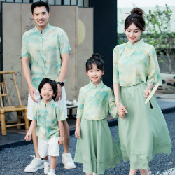 源頭工廠2025親子裝夏裝學校團購表演服母子母女新中式旗袍套裝
