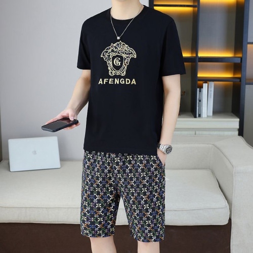 歐洲站夏季潮牌新款男士時尚套裝t恤短袖短褲男休閒一套搭配帥氣
