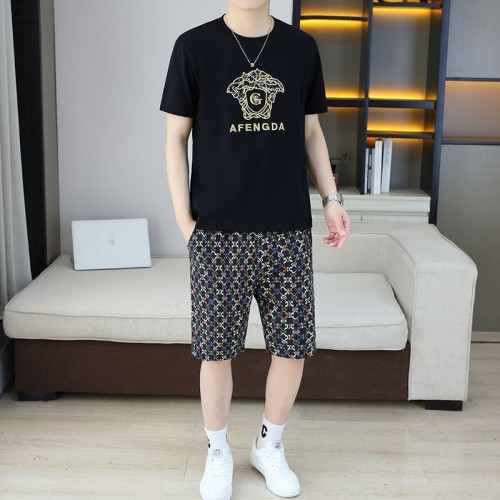 歐洲站夏季潮牌新款男士時尚套裝t恤短袖短褲男休閒一套搭配帥氣