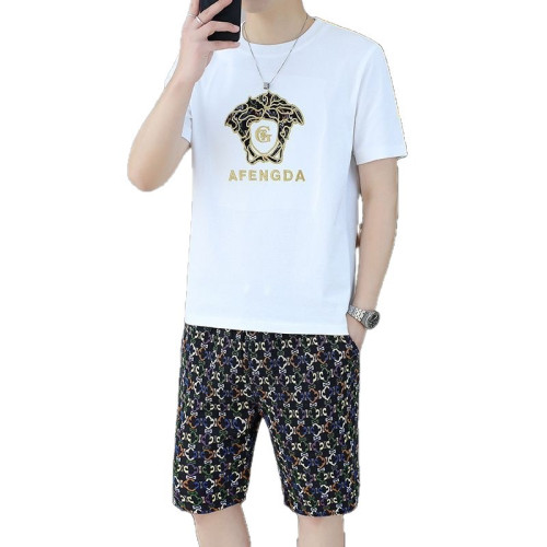 歐洲站夏季潮牌新款男士時尚套裝t恤短袖短褲男休閒一套搭配帥氣