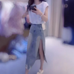 25076婕妤秀系帶短袖t恤女夏季半身裙純色獨特小衆百搭上衣
