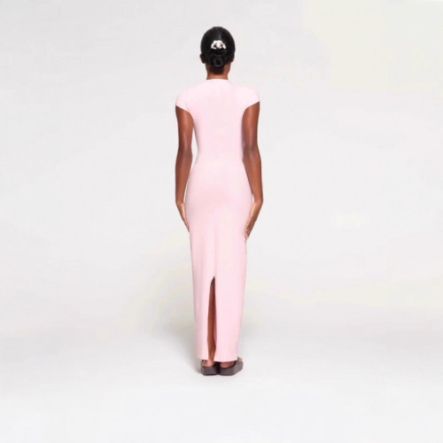 SKIMS卡戴珊NEW VINTAGE Long DRESS開叉螺紋包臀連衣裙短袖長裙