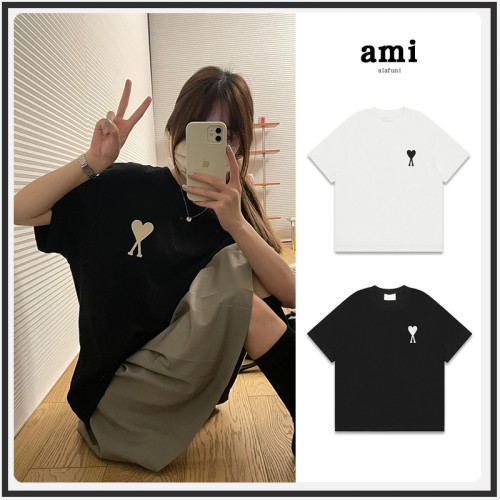 ami短袖2025早春新品經典大愛心毛巾綉休閒運功寬松女T恤情侶