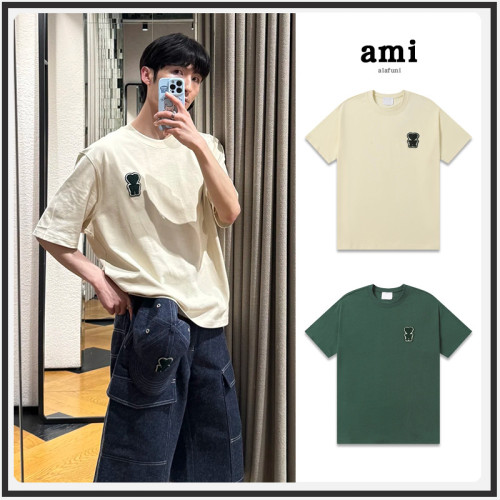 ami短袖2025早春新品經典大愛心毛巾綉休閒運功寬松女T恤情侶