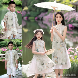 2025親子裝新中式改良版父子母女家庭裝