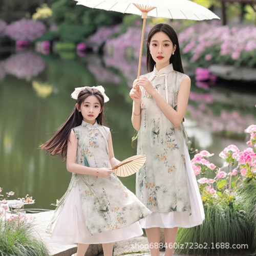 2025親子裝新中式改良版父子母女家庭裝