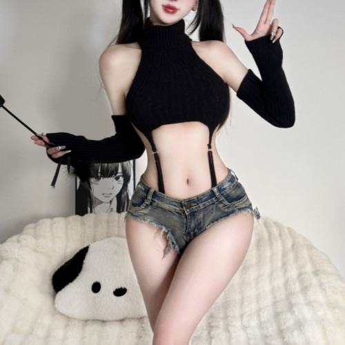 日系露背套裝夜店衣服成人高級豪華睡衣新款透明鏤空高領套裝心機