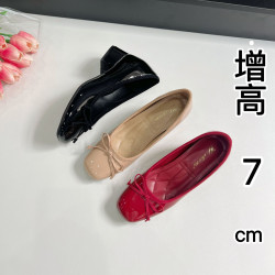 增高7cm法式蝴蝶結粗跟淺口單鞋女2025夏季新款絕美不累腳芭蕾鞋