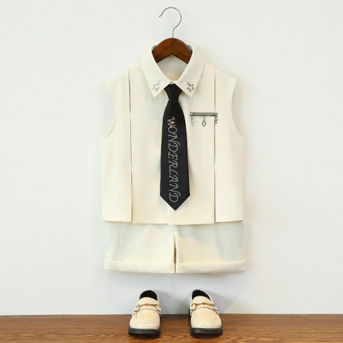 男童夏裝兒童無袖襯衫痞帥兩件套男寶街拍走秀演出服背心花童禮服