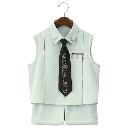 男童夏裝兒童無袖襯衫痞帥兩件套男寶街拍走秀演出服背心花童禮服