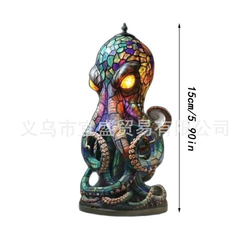 跨境Stained Glass Style Resin Octopus Lamps章魚燈台燈夜燈