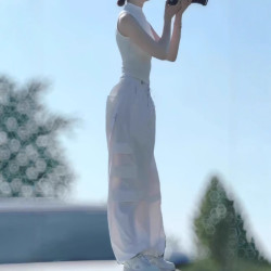 25075婕妤秀白色薄款工裝長褲女2025夏季新款顯瘦休閒束腳褲子