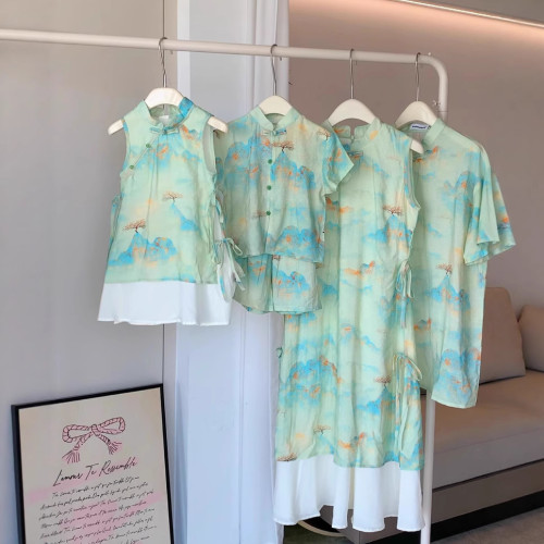 國風親子裝兒童旗袍母女連衣裙夏裝2025新中式嬰兒女童古風漢服潮