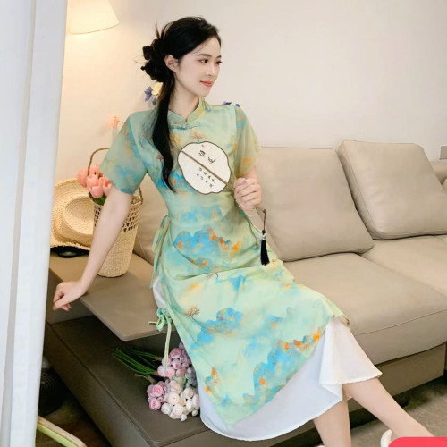 國風親子裝兒童旗袍母女連衣裙夏裝2025新中式嬰兒女童古風漢服潮