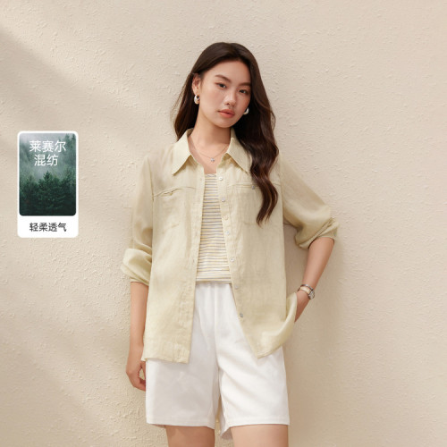 【簡約慵懶開叉萊賽爾輕盈襯衫】纖莉秀大碼女裝胖mm2025夏裝新款