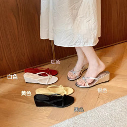 葡萄媽studiolee 跟高6cm~法式夾趾仙女風外穿細帶坡跟拖鞋