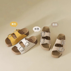 QQ吐司厚底勃肯拖鞋女夏季外穿嬾人一腳蹬休閒一字拖沙灘涼拖現貨