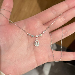 s925純銀鋯石水滴項鏈女法式小衆設計輕奢高級感氣質跨境鎖骨鏈