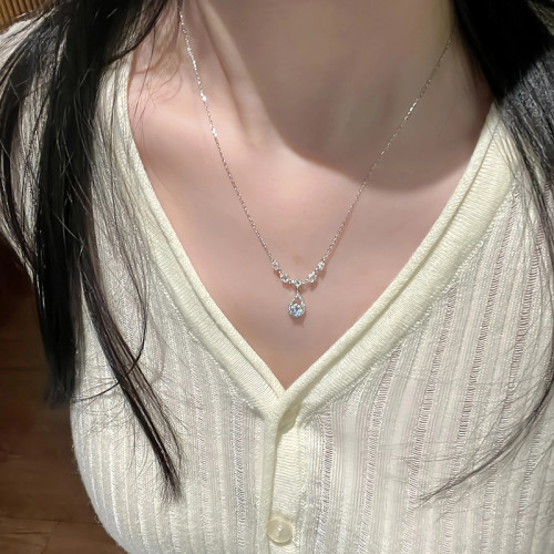 s925純銀鋯石水滴項鏈女法式小衆設計輕奢高級感氣質跨境鎖骨鏈