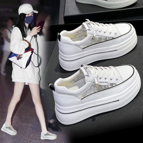 板鞋女內增高女鞋8CM松糕厚底2025夏季輕便新款網面小碼小白鞋女