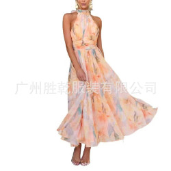 2025法式氣質多巴胺彩色長款裙子海邊仙女度假油畫連衣裙長裙女
