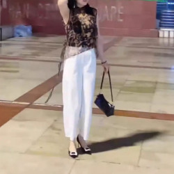 25508大愛美依緣2025夏季新款歐貨爆款洋氣豹紋上衣高腰濶腿褲潮