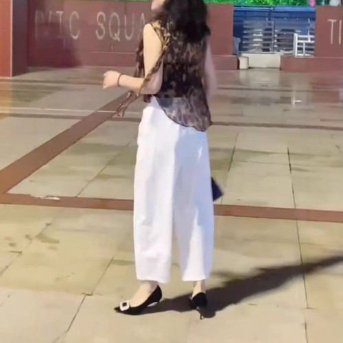 25508大愛美依緣2025夏季新款歐貨爆款洋氣豹紋上衣高腰濶腿褲潮