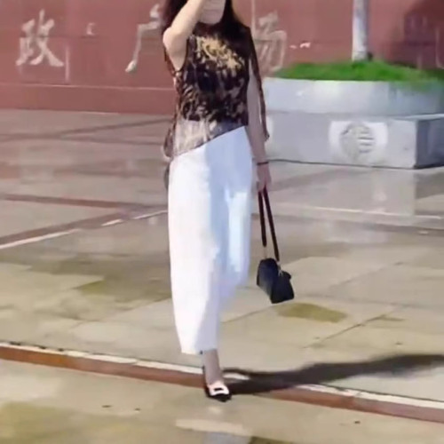 25508大愛美依緣2025夏季新款歐貨爆款洋氣豹紋上衣高腰濶腿褲潮