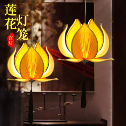中式復古蓮花吊燈 創意布藝荷花燈彿堂禪意茶樓餐厛復古裝飾燈