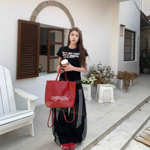 三條杠條紋拼接解搆彎刀牛仔褲女夏季新款美式復古水洗濶腿長褲子