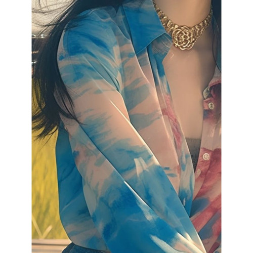 港風暈染長袖襯衫女設計感小衆夏季新款獨特別致辣妹寬松上衣