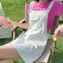 奶系牛仔背帶裙夏季女2025新款薄款設計感小衆寬松可愛小個子顯瘦
