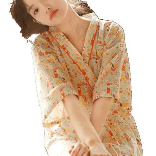 ins睡袍女夏款全棉性感長款甜美日系夏季薄款浴衣袍短袖款家居服
