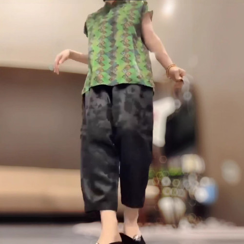 25080婕妤秀2025夏季新款提花新中式國風撞色顯瘦小衫褲子女