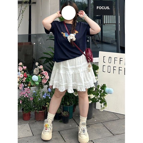白色蓬蓬a字短裙女春夏大碼胖mm芭蕾風蛋糕裙高腰小個子遮胯裙子