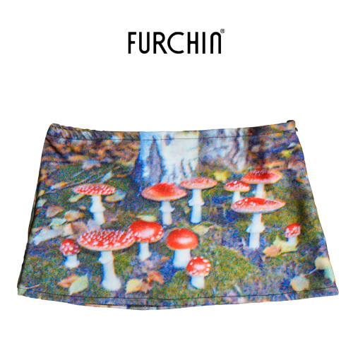 Furchin SS2025 印花彈力帶打底褲小衆美式辣妹低腰超短裙A字裙