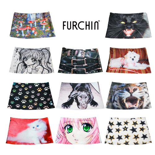 Furchin SS2025 印花彈力帶打底褲小衆美式辣妹低腰超短裙A字裙