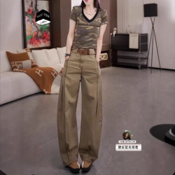 25521大愛美依緣2025夏季新款美式復古迷彩短袖T恤休閒工裝褲女潮